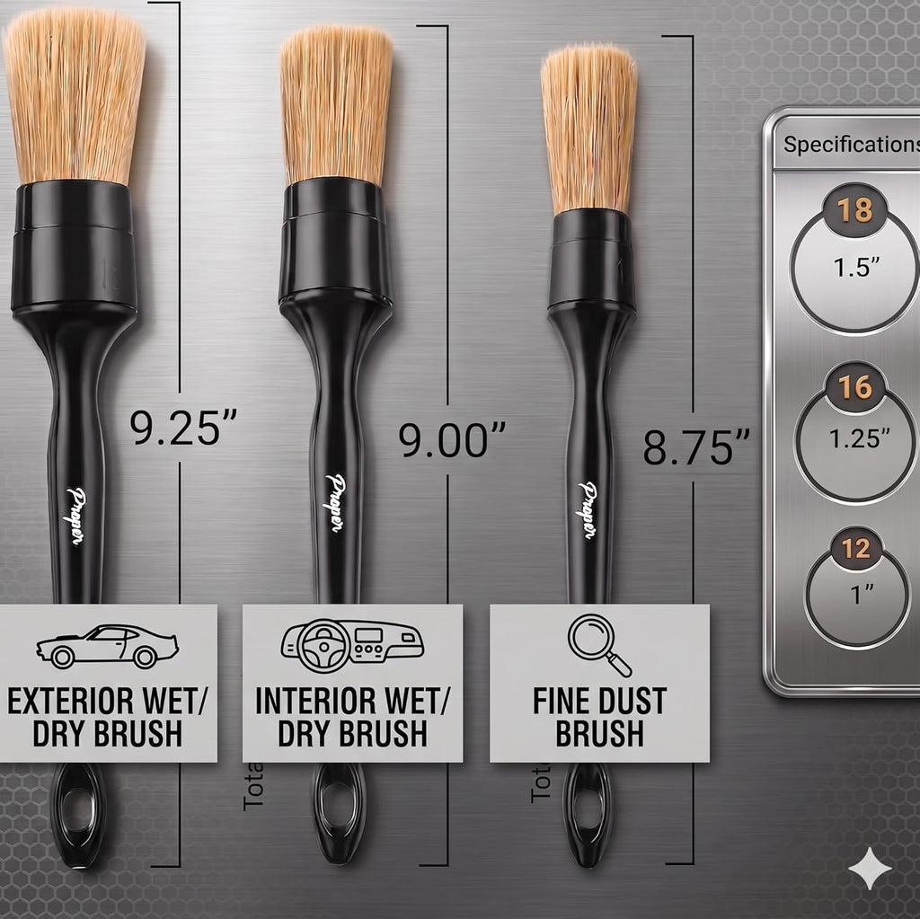 Car Detailing Brush Set for Interior or Exterior | 3-Pack | Ultra Soft Boars Hair Bristles