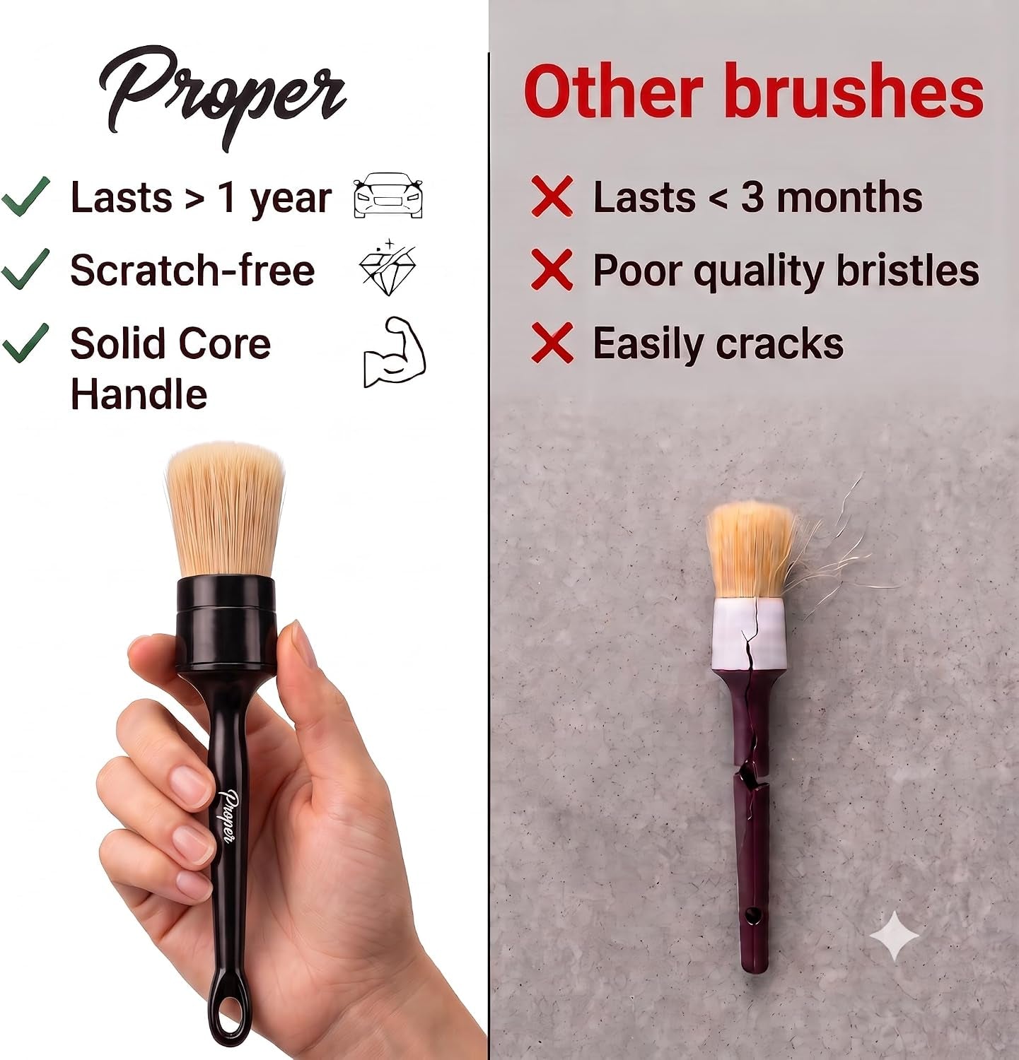 Car Detailing Brush Set for Interior or Exterior | 3-Pack | Ultra Soft Boars Hair Bristles
