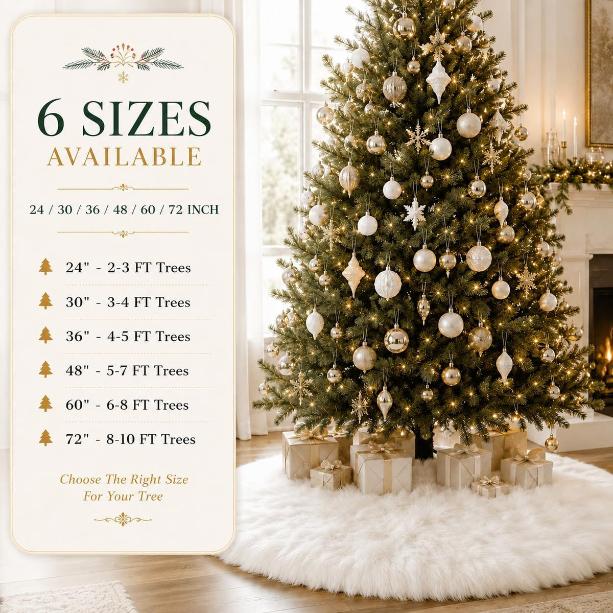 48 Inch White Faux Fur Christmas Tree Skirt, Luxury Plush Tree Base Cover for Holiday Party and Home Christmas Decor