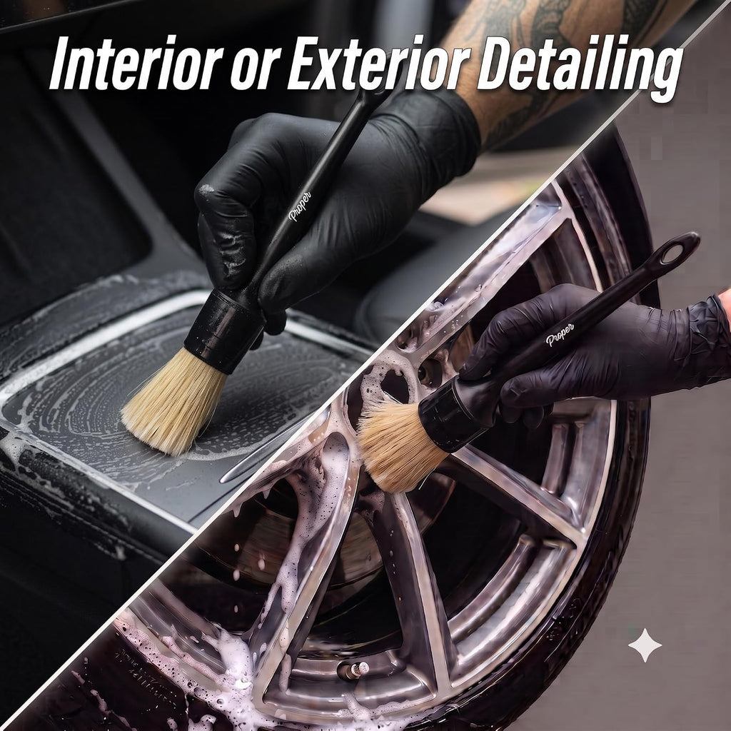 Car Detailing Brush Set for Interior or Exterior | 3-Pack | Ultra Soft Boars Hair Bristles